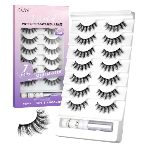 False Eyelashes Kit 7 Pairs with Lash Glue & Reusable Faux Mink
