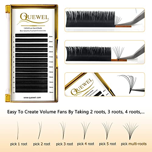 QUEWEL Easy Fan Lash Extensions 0.07mm D Curl 8-15mm Mix