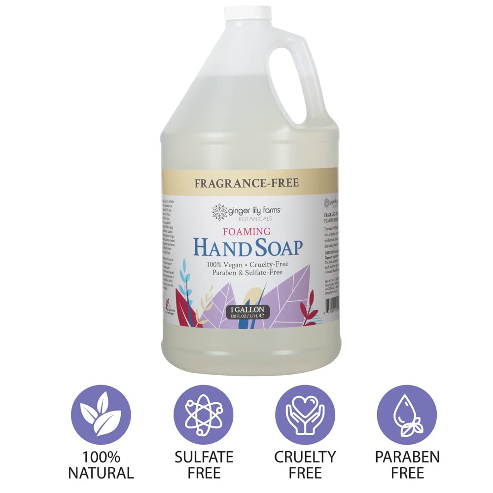 Ginger Lily Farms Botanicals All-Purpose Foaming Hand Soap Refill, Fragrance Free, 100% Vegan & Cruelty-Free, Unscented, 1 Gallon (128 Fl.Oz)