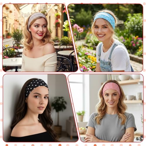 6 Pack Polka Dot Elastic Headbands for Women - Soft, Non-Slip Hair Accessories