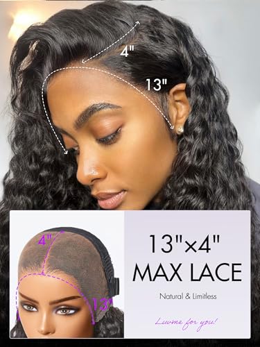 LUVME Hair 16-Inch Water Wave Lace Front Wig, 13x4 Invisi Drawstring Cap, Virgin Human Hair Pre-Plucked