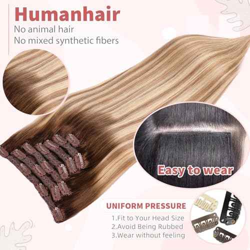 human hair clip in extensions Soft&Natural clip in hair extensions real human hair 120g 7pcs Straight&Invisible (14Inch #3822)