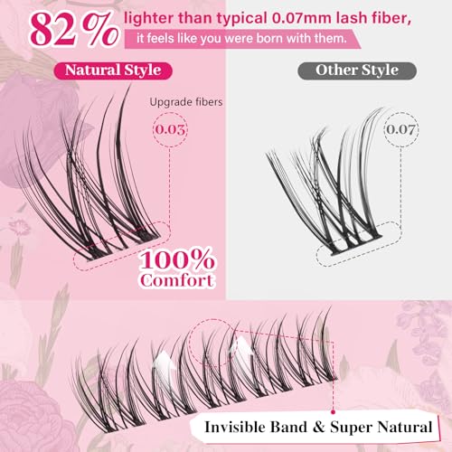 PROLASHBEAUTY Natural Lash Clusters Kit Wispy Lash Clusters Invisible Band with Clear Lash Bond and Seal Lash Tweezer Lash Remover Eyelash Clusters Kit Waterproof Easy to Apply (Solia,8-16mix)