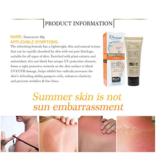 DISAAR BEAUTY Sunscreen SPF 50 PA+++ SPF 50+ Foundation Face Cream Body Skin Protection Anti-Aging Oil Control Moisturizing Care Removes Peeling 40g / 1.41oz