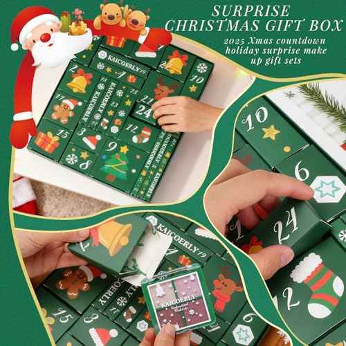 Makeup Advent Calendar 2025,24 Days Christmas Advent Calendar for Teen Girls,2025 Xmas Countdown Calendar Make Up Sets for Christmas Party Festival with Mascara Eyeshadow Lipstick Blush Eyebrow Soap