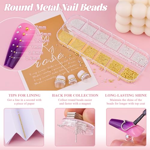 Silver & Gold Nail Beads and Flatback Pearls Kit for Nail Art - BELLEBOOST