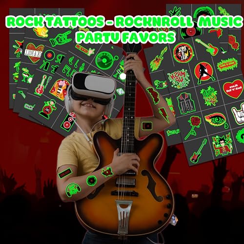 96 Glow-in-Dark Rock Temporary Tattoos for Kids