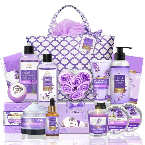 Lavender Spa Gift Set for Women - 17-Piece Bath & Body Care Kit with Candle & Tote