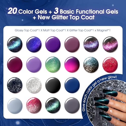ROSALIND 24Pcs Cat Eye Gel Nail Polish Set with Base & Top Coats