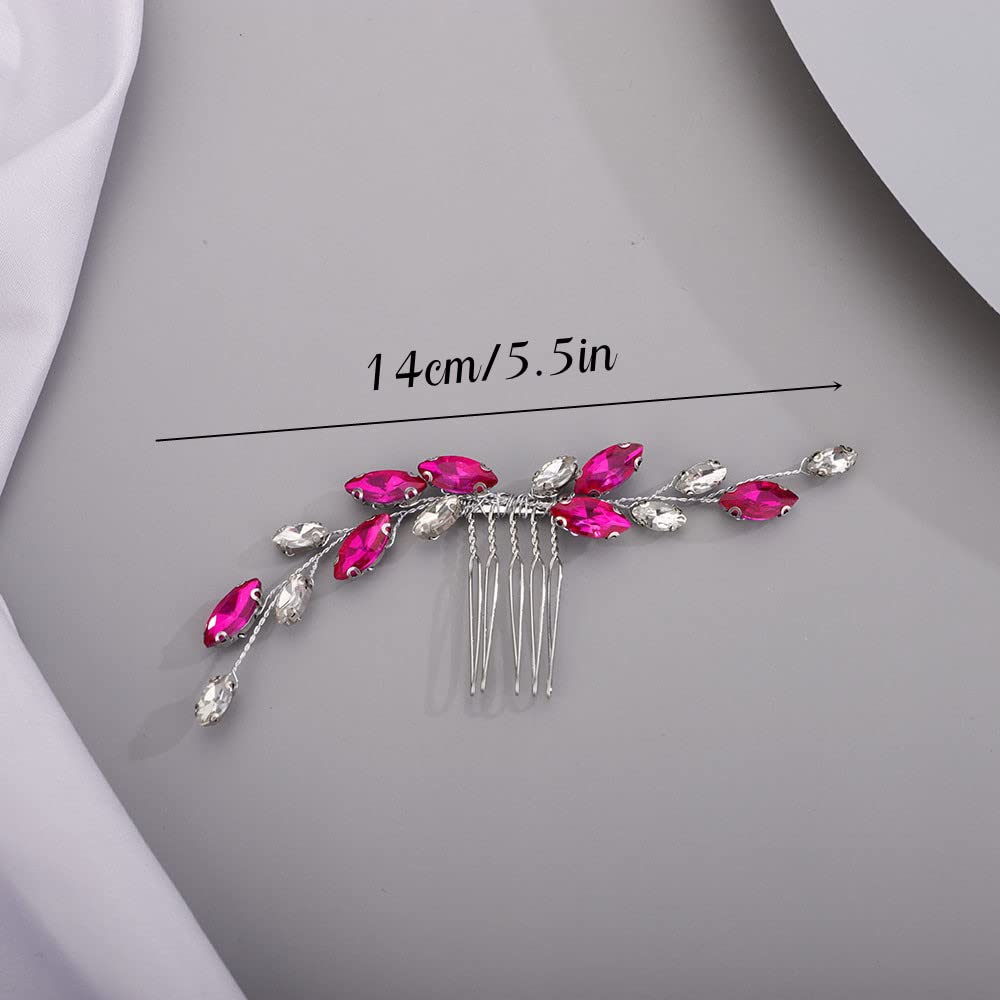 Chargances Bridal Rhinestone Hair Comb Wedding Rose Red Crystal Hair Vine Comb Vintage Handmade Hair Accessories for Bridesmaid Prom Flower Girls (Rose Red)