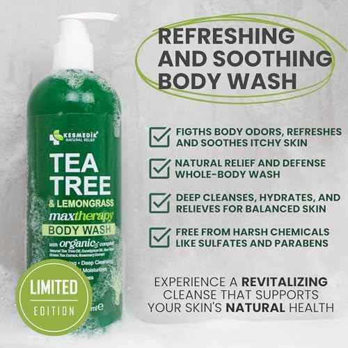 Tea Tree Lemongrass Body Wash MaxTherapy, Itchy Skin Relief, Antifungal Defense, Fights Body Odor, Soothes Jock Itch & Athlete's Foot, Intimate Wash, Men & Women, 2-Pack, Limited Edition
