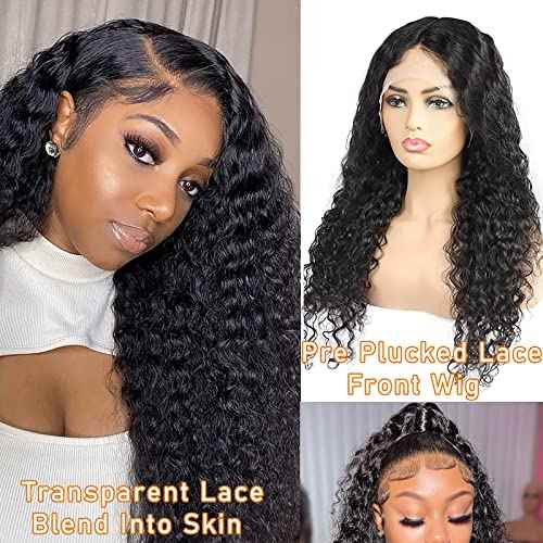 Edwad 13x4 Lace Front Wigs Human Hair Pre Plucked 22 Inch 180 Density, Brazilian Wet and Wavy Human Hair Wigs for Black Women-Glueless Curly Lace Frontal Wig Natural Color