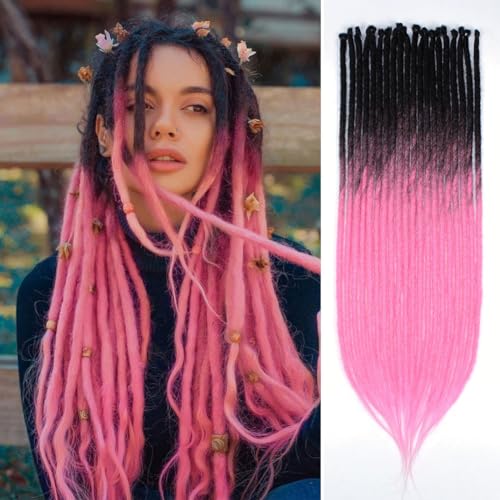 Kraler 24" Thick Ombre PinkDreadlock Extensions, SE 1cm Width Crochet Dreadls Extensions of Synthetic Hair Hip Hop Style Dreadlock for Girls(5 Strands)