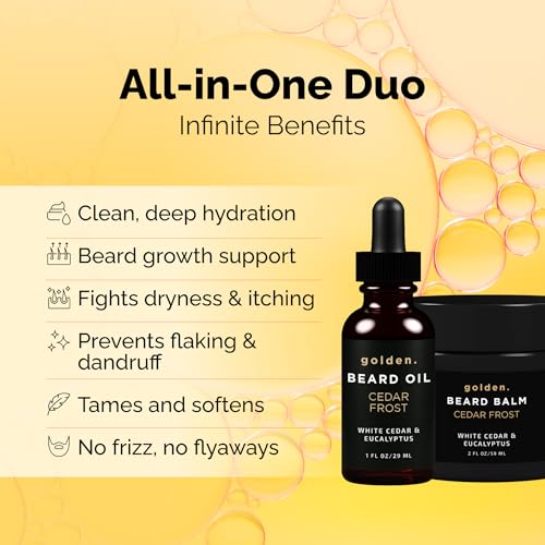 Golden Grooming Beard Bundle for Black Men | Natural Beard Growth Kit with Shea Butter (Regular, Cedar Frost)