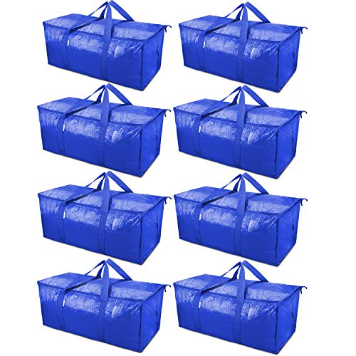 TICONN 8 Pack Extra Large Moving Bags with Zippers & Carrying Handles, Heavy-Duty Storage Tote Moving Boxes for Space Saving