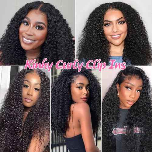 3C 4A Kinky Curly Clip ins 8pcs 120g/set 10A Brazilian Virgin Human Hair Extensions Kinky Curly Clip in Hair Extensions for Women 22 Inch Natural Black