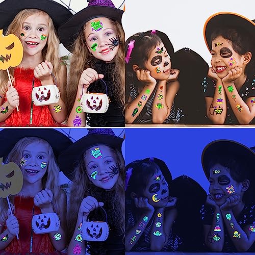 UV Glow Temporary Tattoos - 10 Sheets, 95+ Halloween Designs