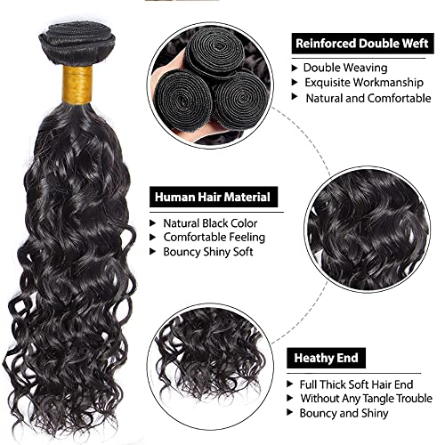 22 Inch Water Wave Human Hair Bundles - Brazilian Virgin Hair Extensions #1B Natural Black, Double Weft, Unprocessed, 50g