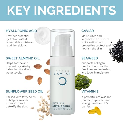Noche Y Dia Caviar Eye Contour for Mature Skin - Made in Spain - Anti Aging Cream with Hyaluronic Acid - Targets Wrinkles, Bags, Puffiness, Circles - 30mL (1.02 fl oz)