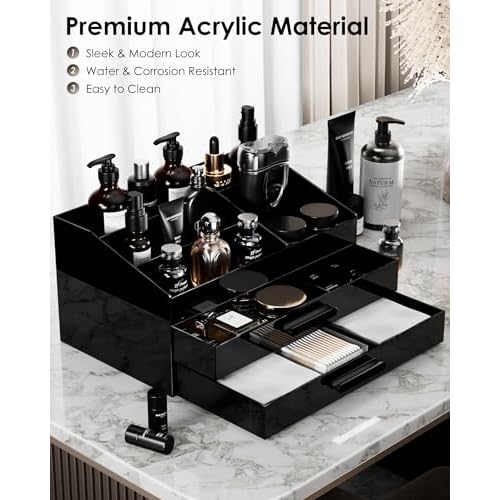 ProCase Cologne Organizer for Men with Drawer, Acrylic Perfume Holder & Bathroom Countertop Organizer for Men & Women, Dresser Vanity Storage for Cologne, Perfume and Skincare -2 Layer