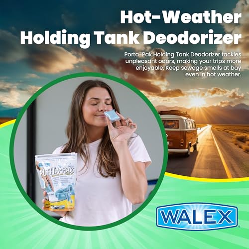 Walex Porta-Pak RV Marine Black Holding Tank Deodorizer Drop-Ins, Camper, Boat, Camping Porta Cassette Toilet Cleaner Pods, Clean Linen, 10 Pack