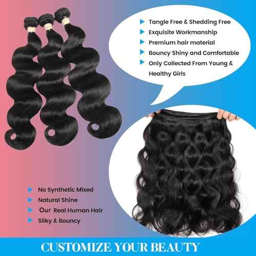 Body Wave Bundles Human Hair 12A Brazilian Human Hair Bundles Quick Weave Hair Extensions Natural Black 16 18 20 Inch