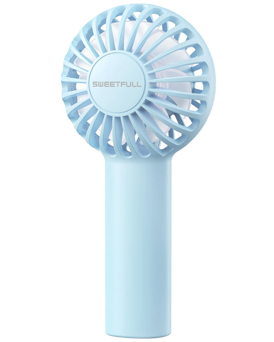 SWEETFULL Mini Portable Fan Powerful Handheld Fan Rechargeable,3 Speeds Personal Small Hand Fan for Travel Makeup Eyelash Fan for Stylish Kids Girls Women USB Cute Design Light Blue