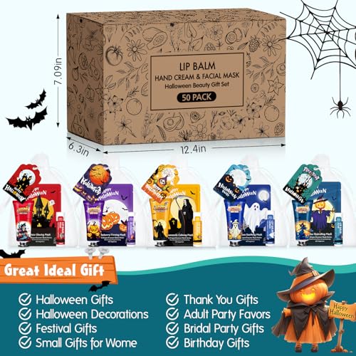 50 Pack Halloween Skincare Gift Set - Hand Cream, Masks & Lip Balm