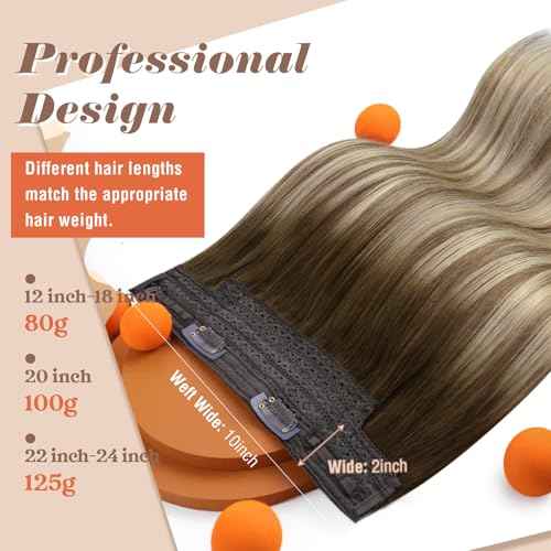 Sunny Hair Wire Hair Extensions Real Human Hair Fish Line Human Hair Extensions Invisible Wire Extensions Brown to Light Brown with Medium Blonde #3/8/22 12 Inch