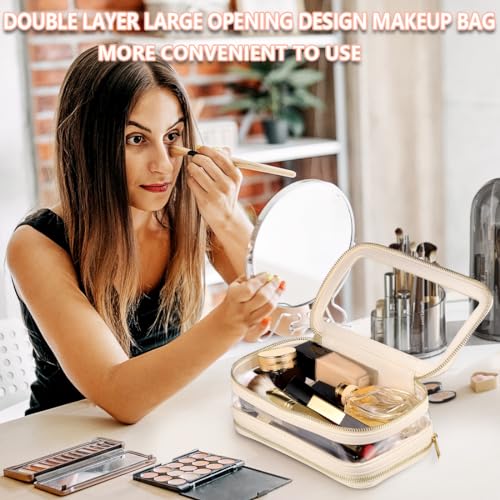 B.ANGEL Clear Makeup Bag, Double Layer Cosmetic Bag Travel Toiletry Bag, Car Make up Bags Organizer with Zipper for Women.(White)