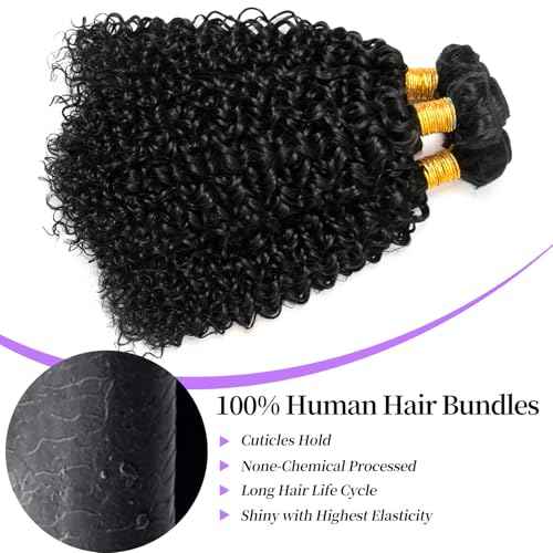 Curly Bundles Human Hair Kinky Curly Human Hair Bundles 100% Unprocessed Brazilian Virgin Hair Quick Weave Extensions for Women Natural Black 8 10 12 Inch