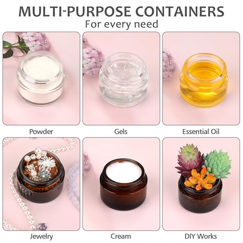 Accmor 10 Pcs Amber Glass Jars with Lids & Spatulas - Leak-Proof Travel Containers for Creams & Lotions
