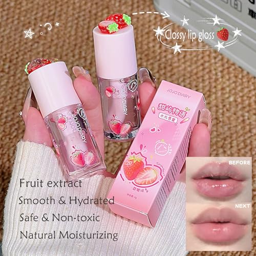 Hydrating Lip Gloss Oil Set - 4 Fruity Flavors, Non-Sticky