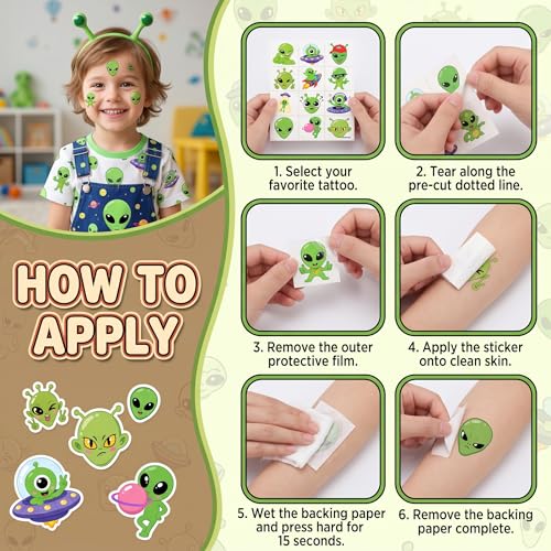96 PCS Alien Temporary Tattoos for Kids - Waterproof Party Favors