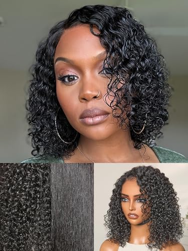 12 Inch LUVME Wet and Wavy Water Wave Short Curly Bob Wig with 5x5 Lace Closure, Side Part, Human Hair