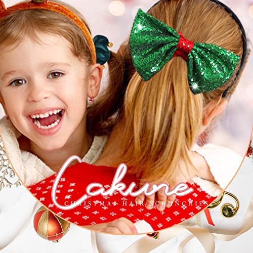 CAKURE Christmas Bow Hair Scrunchies Green Bowknot Hair Ties Red Velvet Scrunchy Elastic Hair Band Hair Bow Scrunchy Ponytail Holder Xmas Hair Accessories for Women and Girls (Type A)