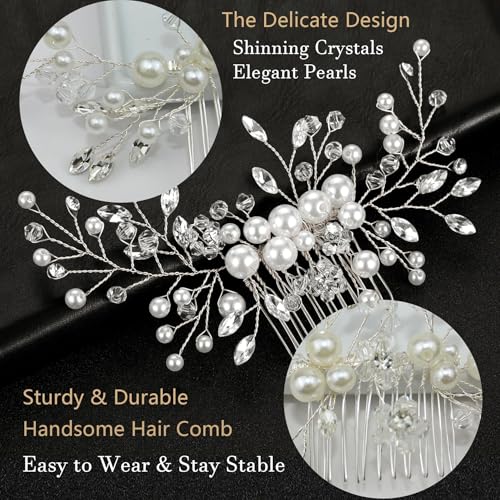 5-Piece Bridal Hair Comb & Pins Set with Pearls & Rhinestones