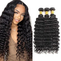 Brazilian Deep Wave Human Hair Bundles 26 28 30 inch #1B