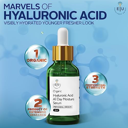 Excellence Unique Hyaluronic Acid Serum - Professional Strength Anti Aging All Day Moisturizer and Skin Tightener - Complete Organic Hydration and Skin Plumping