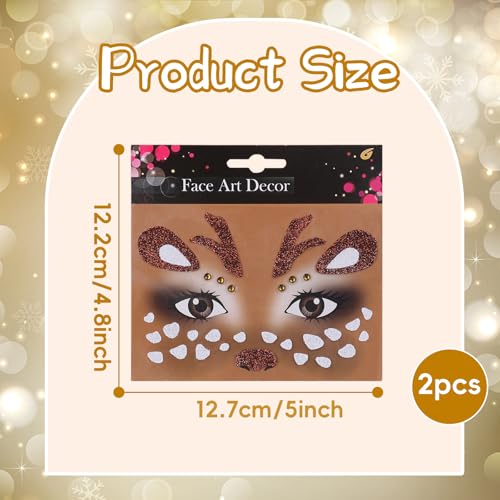 Cute Deer Face Stickers with Glitter & Gems - 2Pc Set
