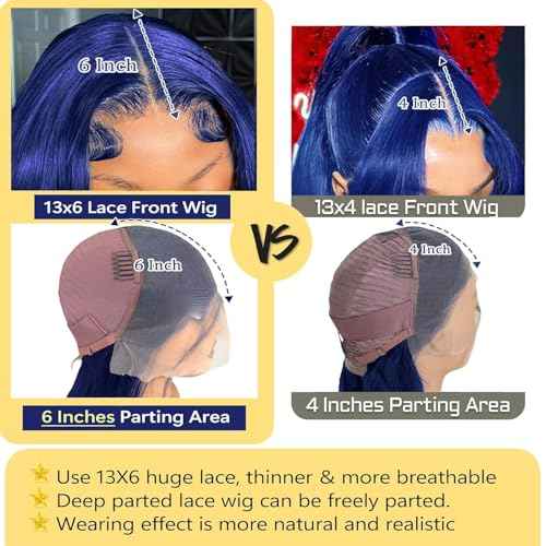30 Inch Blue Lace Front Wigs Human Hair 13x6 Hd Transparent Body Wave Lace Frontal Wigs Human Hair Pre Plucked 180% Density Glueless Dark Blue Wig for Women Wear And Go Navy Blue Wig