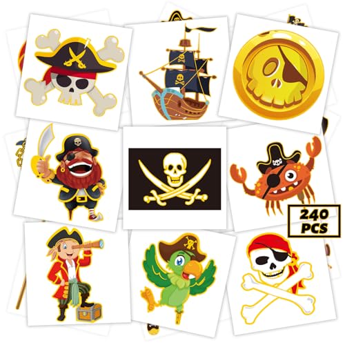 Winthrop 240 Pcs Pirate Temporary Tattoos with Glitter Designs
