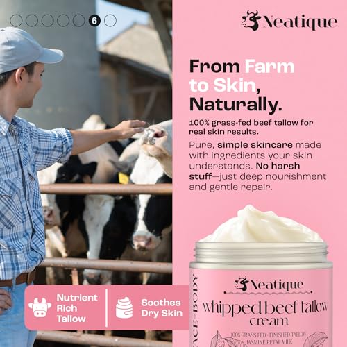 100% Grass Fed Beef Tallow for Skin Care Face & Body | Whipped Moisturizer for Skin | with Organic Beeswax & Organic Honey Balm | All Natural Formula, 2.13oz (2.13 Ounce, Jasmine)