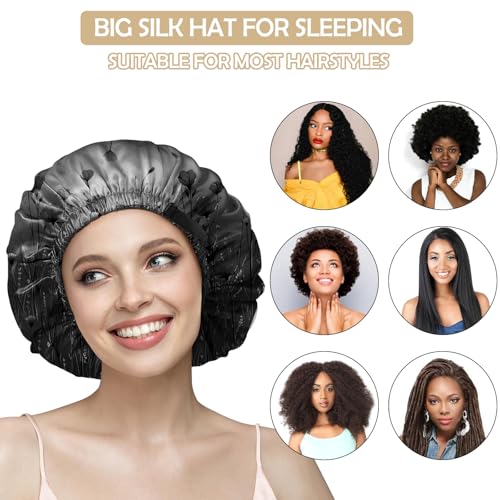 Satin Sleep Hair Bonnet for Women - Double Layer Elastic Adjustable Reusable