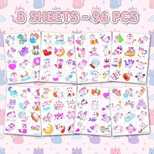 96 PCS Caticorn Temporary Tattoos for Kids - Party Favors