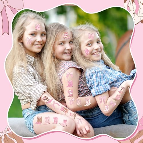 Cowgirl Boots and Bows Temporary Tattoos - 12 Sheet Party Favors