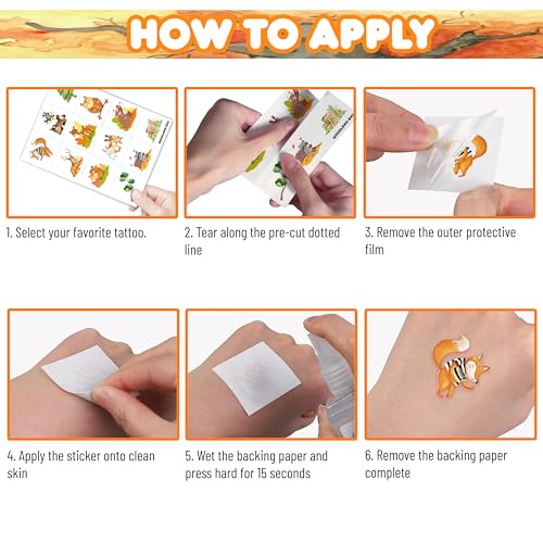 96PCS Woodland Animal Temporary Tattoos for Kids & Adults