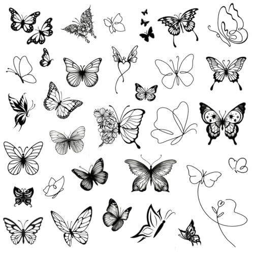 Butterfly Temporary Tattoos - Waterproof Black & White Fine Line