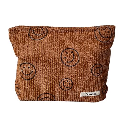 Corduroy Cosmetic Bag for Women - Makeup Organizer Pouch Brown