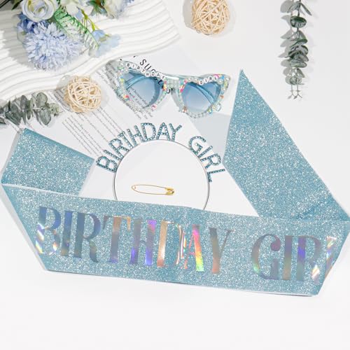 Birthday Girl Sash Headband Tiara Crown Sunglasses Set